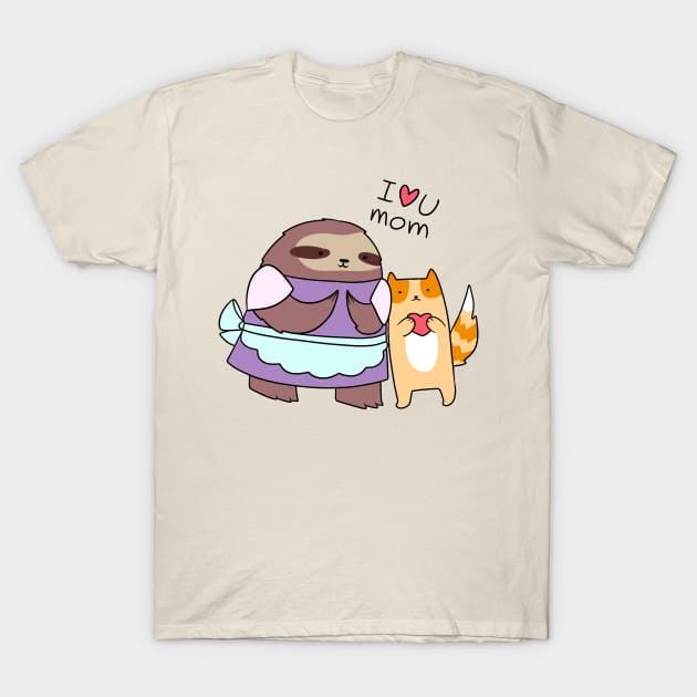 I Love U Mom Sloth and Cat T-Shirt by saradaboru